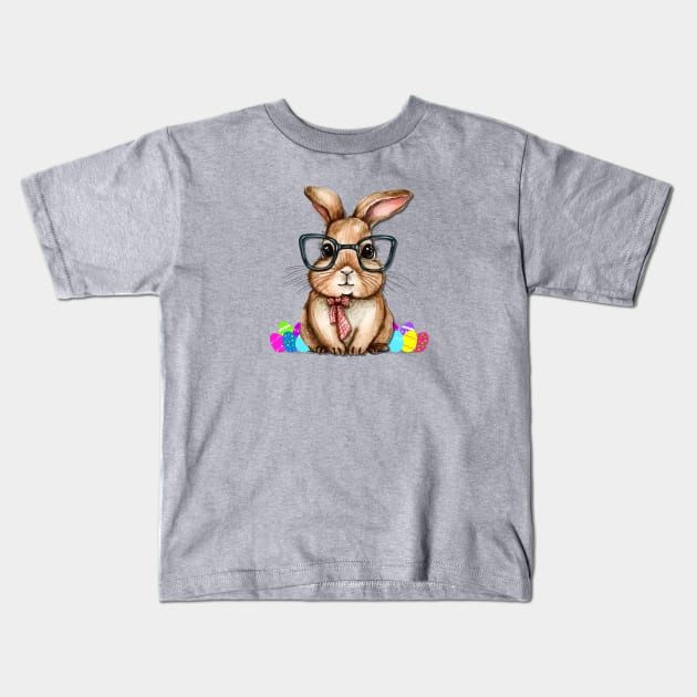 Easter Bunny with glasses Kids T-Shirt by ThePawPrintShoppe